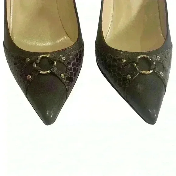 Jimmy Choo Watson Women’s Gray Leather Purple Snakeskin Pumps Size EUR 37/US 7 - Picture 3 of 12